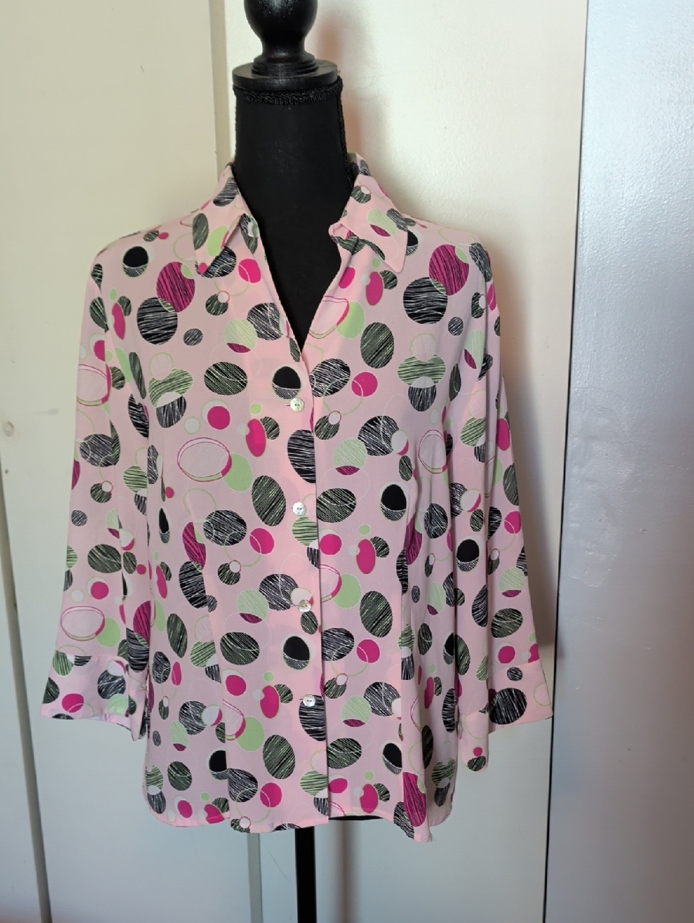 Violet & Claire Pink and Lime Dot Print Blouse